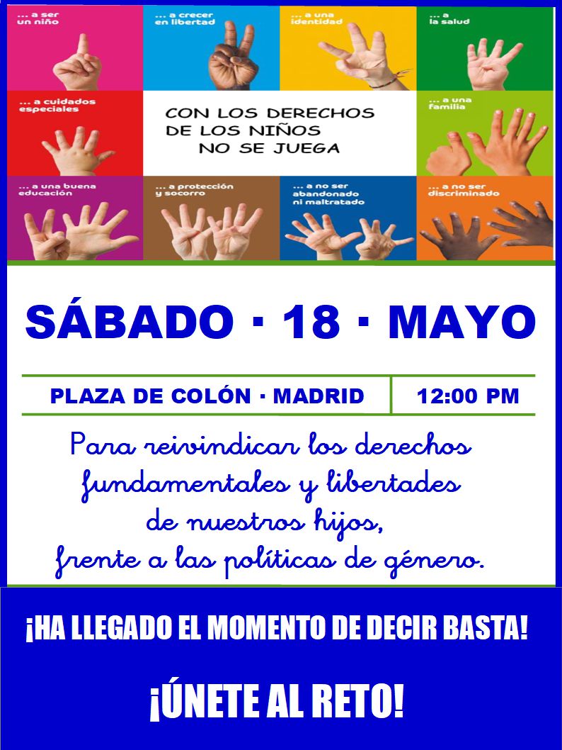 Convocan el 18 de mayo a las 12 en Colón para defender a los niños de los lobbys y el Estado
